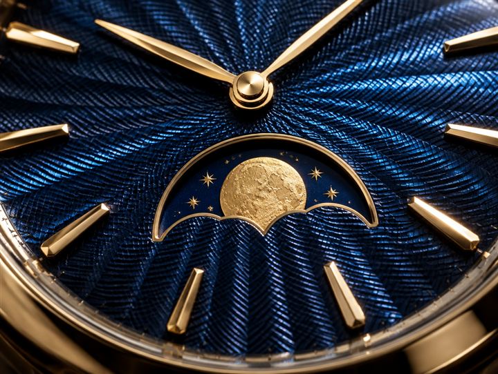 Cadran bleu nuit guilloché avec disque de lune en or